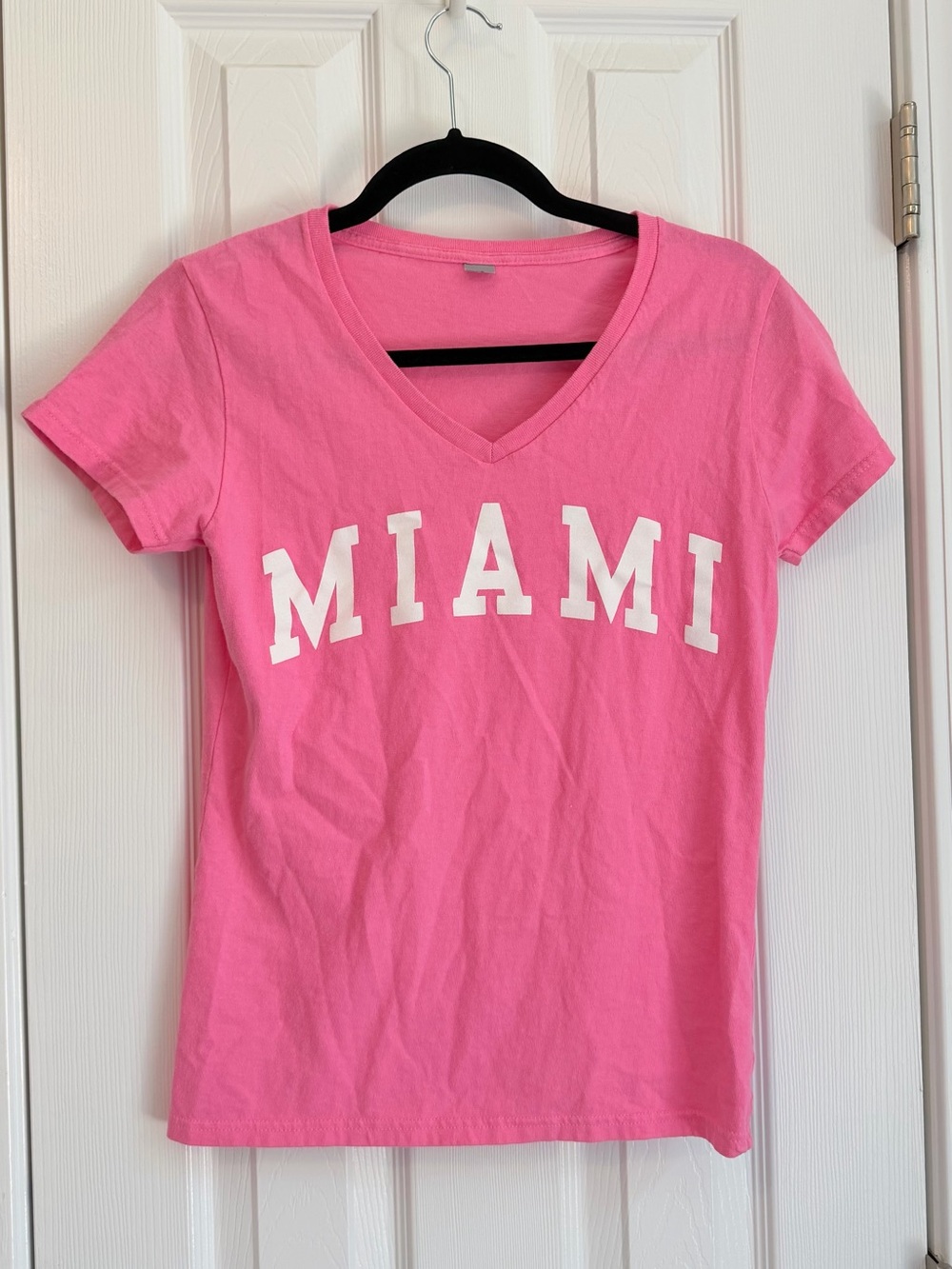 Women's Pink V-Neck 'MIAMI' Graphic Tee